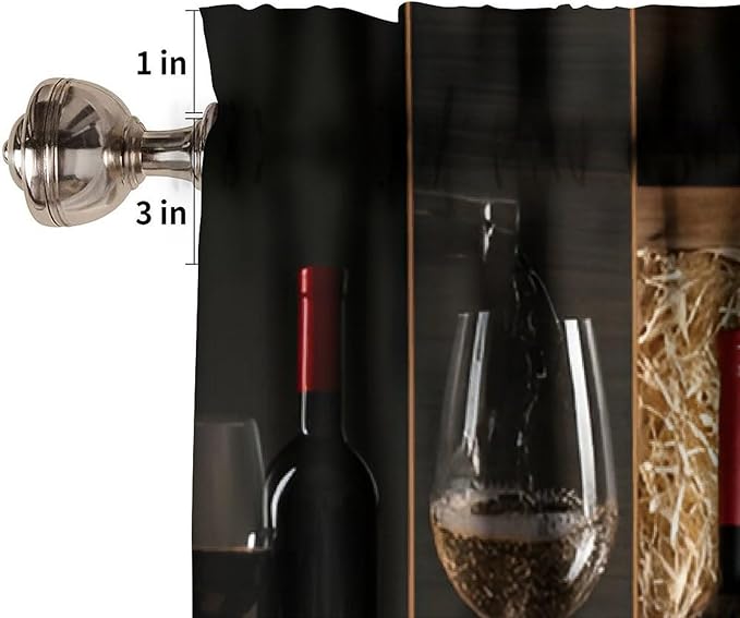 Red Wine Kitchen Valance, Wine Bottle Glass Collage Cheese Winery Short Window Drapes for Dining Room Resturant Pub Bars Decor, 54x18Inch