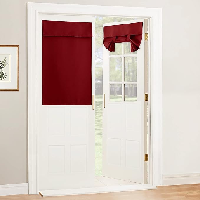 RYB HOME Blackout French Door Curtain - Privacy Thermal Insulated Window Shades for Patio Kitchen Front Entry Back Door Glass Window, Self Adhesive No Drill, 1 Panel, 26" W x 40" L, Burgundy Red