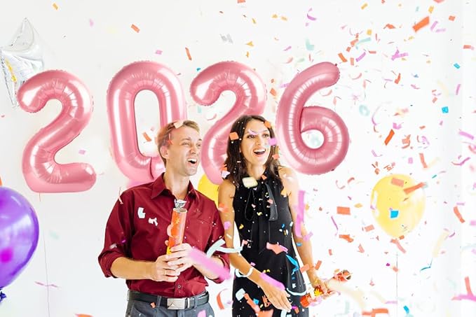 2026 Balloon Numbers - 40 Inch Pearlescent Pink New Years Eve Party Supplies 2026, Nye Decor Party Decorations Happy New Year, New Years Eve Foil Party Balloons, Graduation Party Decorations
