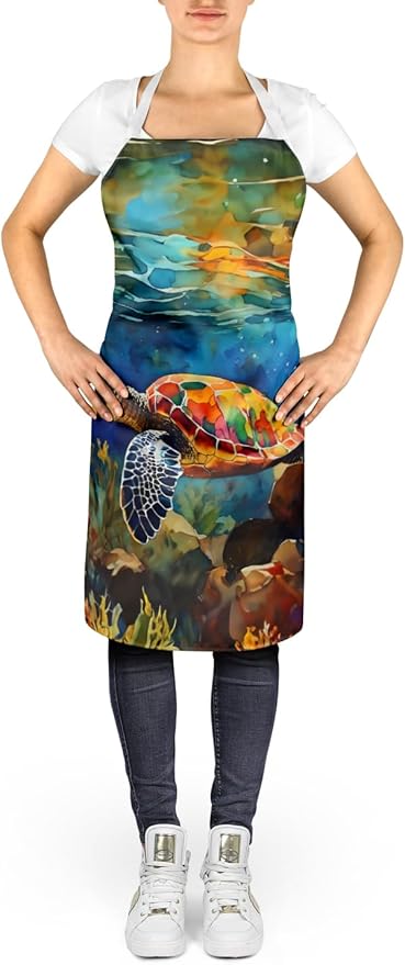 Caroline's Treasures Loggerhead Sea Turtle Apron Cooking Kitchen Server Baking Crafts Gardening for Adult Women Men, Unisex, Large, Multicolor