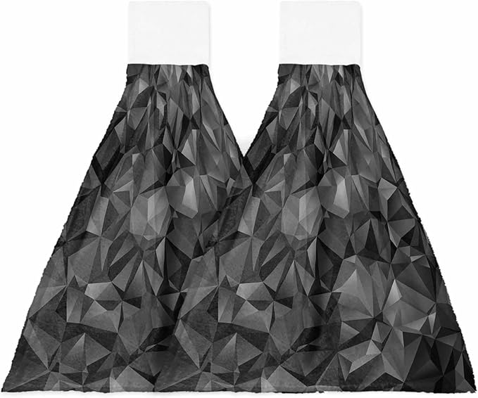 Alandar Home Kitchen Tie Towel Set of 2, Black Geometric Modern Art Absorbent Soft Hand Towels for Bathroom Hanging Towels, Abstract Patterns Seamless Fast Drying Cleaning Cloth with Loop