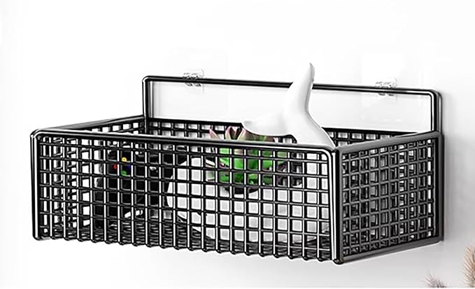 Hanging Wall Basket, Wall Storage Basket for Organizing No Drilling Carbon Steel for Bathroom Living Room Bedroom Kitchen 10.6x5.9x3.5in Black