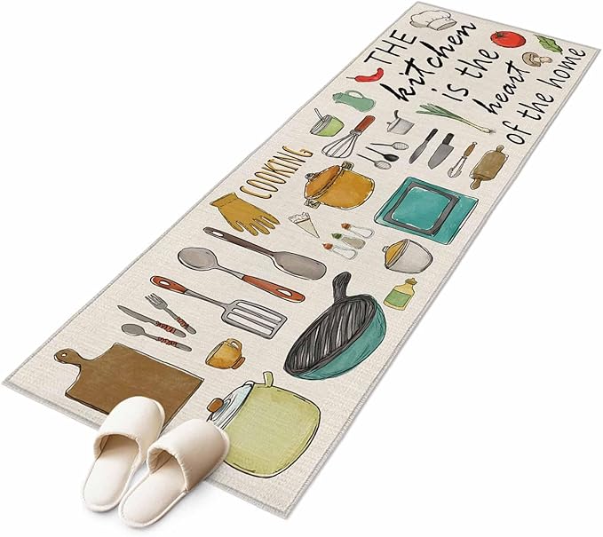 Cooking Kitchenware Kitchen Tool Pattern Rectangle Rugs 2x6ft for Living Room Washable Circle Rug Non-Slip Carpet Soft Mat for Bedroom Dining Room Bathroom Home Holiday Decorations Indoor