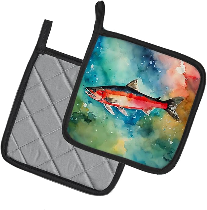 Caroline's Treasures Salmon Pair of Pot Holders Kitchen Heat Resistant Pot Holders Sets Oven Hot Pads for Cooking Baking BBQ, 7 1/2 x 7 1/2