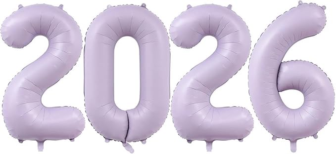 Pastel Purple 2026 Balloons, 40 Inch 2026 Number Balloon Foil New Year Balloon Numbers for New Years Eve Party Graduation Party Decoration