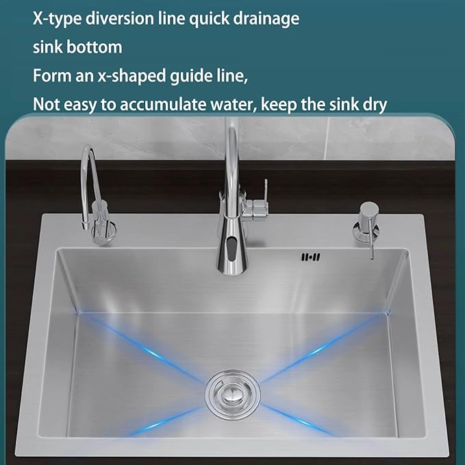 Single bowl stainless steel sink, built-in kitchen sink, practical sink, 20cm deep tank body, with pull-out faucet brushed process, easy to clean, suitable for kitchen and restaurant ( Size : 72*45*21