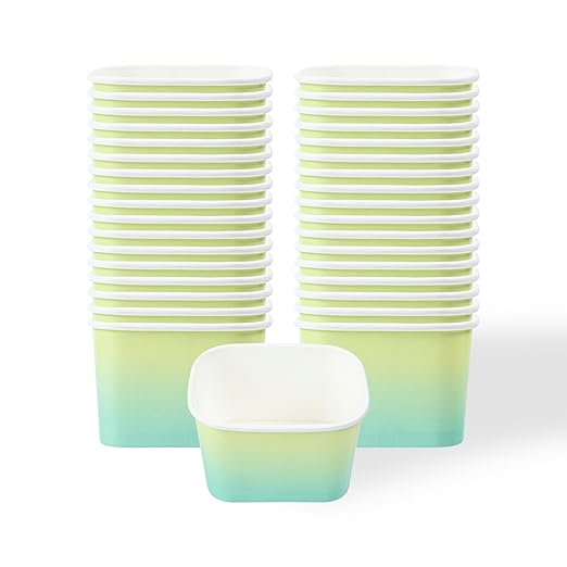 Restaurantware Paper Cups 200 Count 12 Ounce Square Disposable Ice Cream Containers, Leak-Resistant Paper Dessert To Go Cups, Hot And Cold Food, Durable Teal And Green Ombre Design