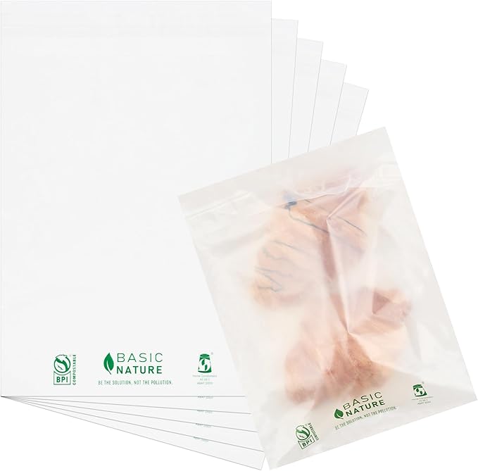 Restaurantware Cookie Bags 100 Count 10 x 8 Inch Resealable Translucent BPI-Certified Compostable Treat Bags with Lip and Tape Design for Bakeries and Pastry Shops for Candies, Cookies, and Treats