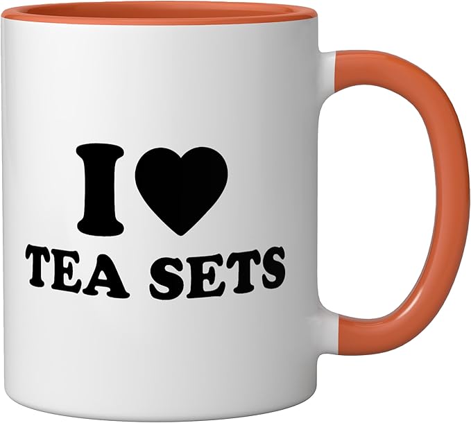 I Love Tea Sets Ceramic Mug, Orange/White