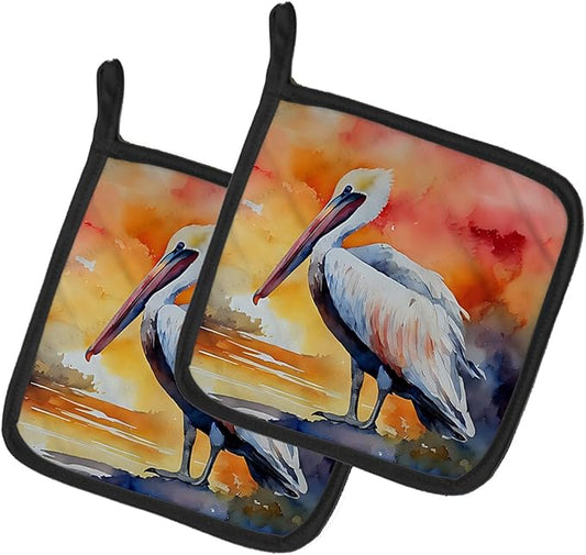 Caroline's Treasures Pelican Pair of Pot Holders Kitchen Heat Resistant Pot Holders Sets Oven Hot Pads for Cooking Baking BBQ, 7 1/2 x 7 1/2