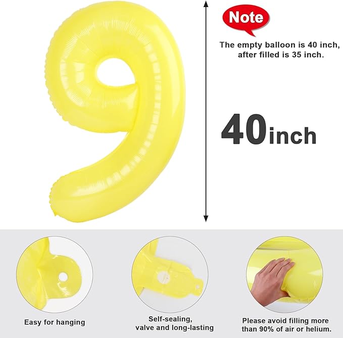 40 Inch Yellow Numbers 9 Balloon, Balloons Decorations for 9 19 90 Birthday Party, Engagement, Weddin, Graduations, Photo Shoot Supplies