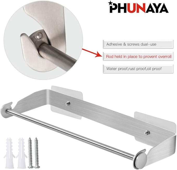 PHUNAYA Under Cabinet Paper Towel Holder Wall Mount for Home Kitchen,Stainless Steel for Large Rolls-Brushed Nickel