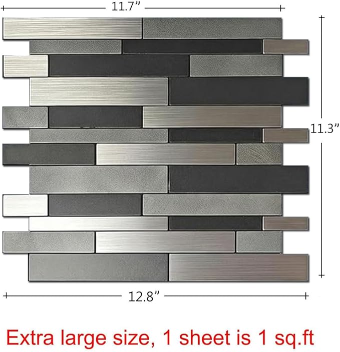 Weimeisc 10 Sheets Peel and Stick Backsplash Tile for Kitchen, Self-Adhesive Mosaic Tile, Stick on Bathroom Vanities，Fireplace Décor, Laundry Table(11.25" X 12.7") (Light Dark Gray Series)