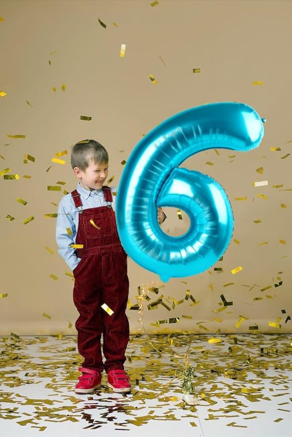 Number 6 Balloon 40 Inch, 6 7 Six Seven Birthday Decorations, 6th Birthday Balloon for Men Women, Light Blue 16 60 61 65 Numbers Balloons Graduations Anniversary Supplies