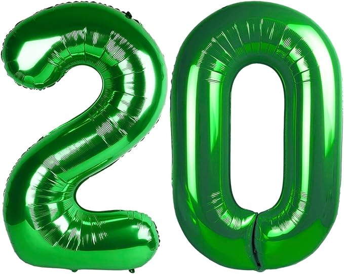 20 Number Balloons, Dark Green Big Number Balloons for Women Men, 40 Inch Digital Balloon for 20th Happy Birthday Decoration Supplies Anniversaries Graduation