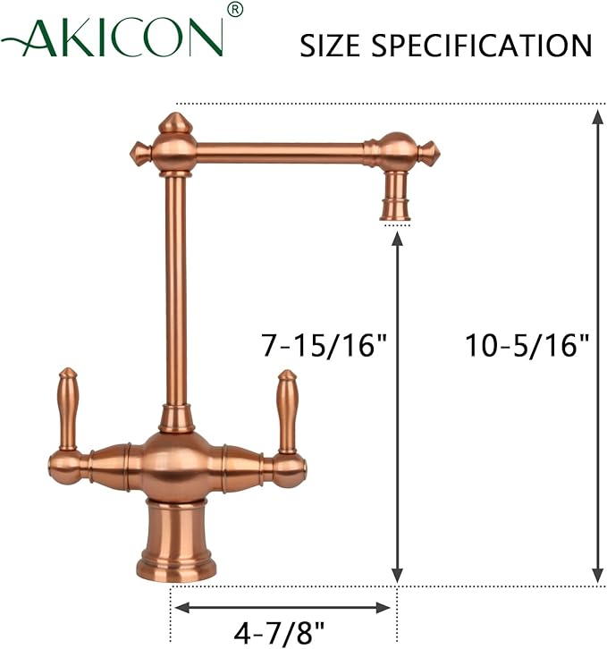 Akicon Two-Handles Copper Drinking Water Filter Faucet, Dual Lever Hot and Cold Water Faucet for Instant Hot Water Tank Dispenser & Filtration System (Modern Style)