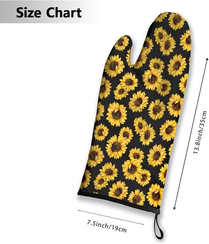 Oven Mitts Sunflower Heat Resistant Wear-resistant Easy Clean Grill Gloves with Thick Cotton Liner for Grilling Cooking Baking 2PCS