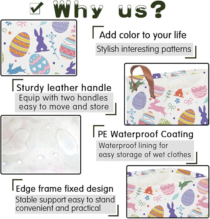 FXOLCSHE Rectangular 3pack Easter basket,Easter basket empty,Kids Toy Storage Basket for baby Bedroom,Toy Gift Organizerm,Kids Storage Bin,Easter gift box(Cute Easter egg)