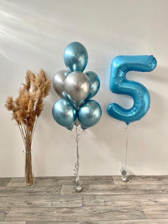 Five Balloons Number, Light Blue Balloon Numbers 5 for Girls Boys 40 Inch Happy Birthday Decorations for 5 15 25 2025 Graduation Wedding Anniversaries