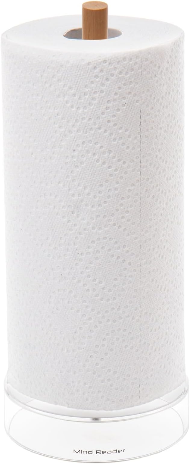 Mind Reader Paper Towel Holder, Kichen Storage, Countertop Organizer, Caddy, Kitchen, Acrylic, 6"L x 6"W x 14.65"H, Brown