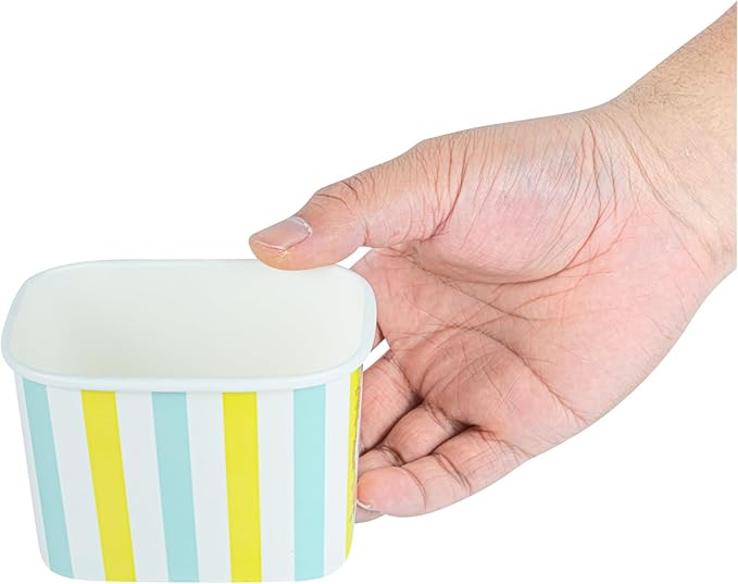 Coppetta 12 Ounce Dessert Cups, 50 Greaseproof Ice Cream Cups - Lids Sold Separately, For Hot And Cold Foods, Blue And Green Stripe Paper Yogurt Bowls, Disposable, Sturdy - Restaurantware
