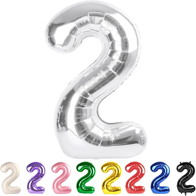 2 Balloon Numbers Silver Party Decorations for Women Men, 40 In Big Two Balloons for Engagement, Wedding, Celebration Party, Graduations, Photo Shoot