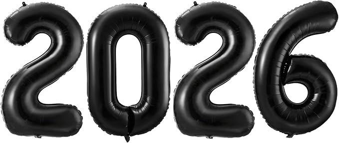 Black 2026 Balloons, 40 Inch 2026 Number Balloon Foil New Year Balloon Numbers for New Years Eve Party Graduation Party Decoration