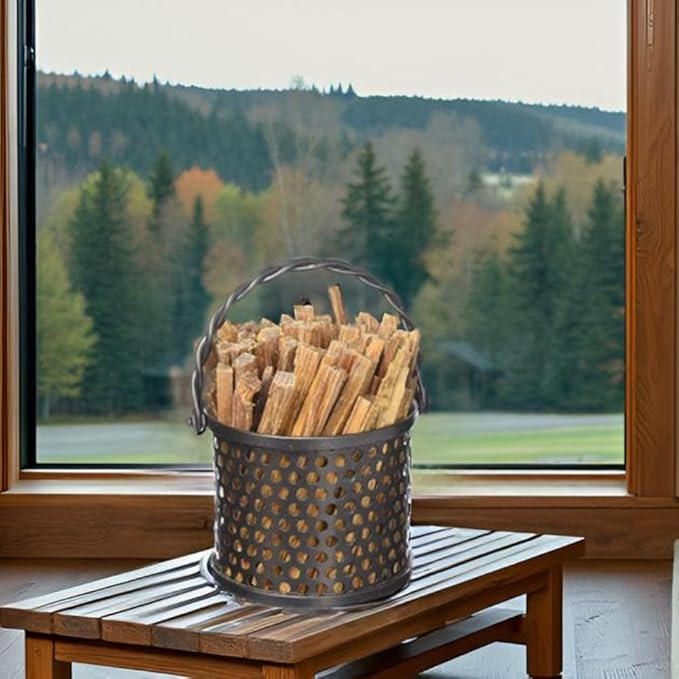Freestanding Fatwood Caddy Basket Twisted Rope Designed Graphite Lumber Storage Organizer Indoor Firewood Carrier and Wood Container Graphite
