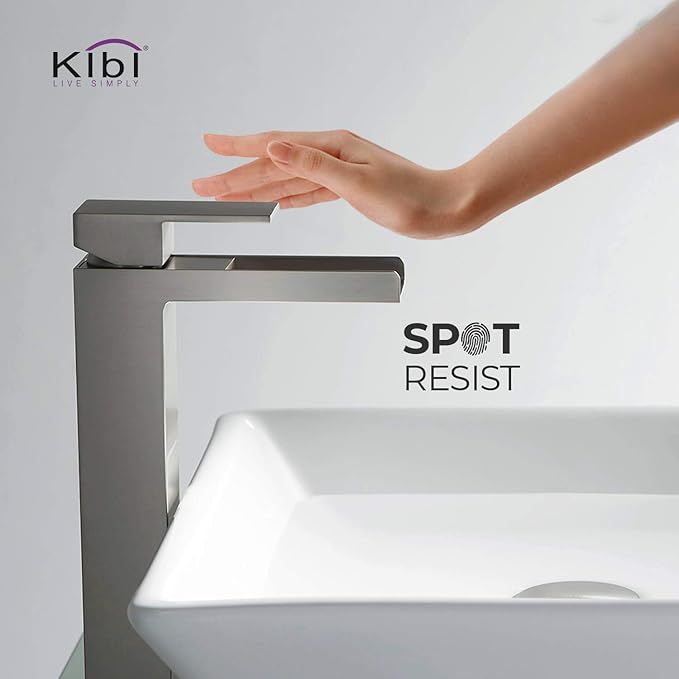 KIBI Waterfall Bathroom Sink Faucet | Single Handle Brass Vanity Faucet with Water Supply Hose | Durable Brass Construction and Smooth Water Flow - Brushed Nickel, KBF1005