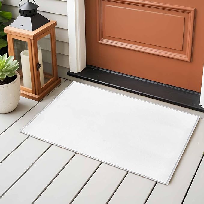 Area Rug 2x3ft, Pure White Washable Rugs for Living Room Bedroom, Minimalist Solid Color Soft Non-Slip Area Rugs Rectangle Floor Carpet for Dining Room