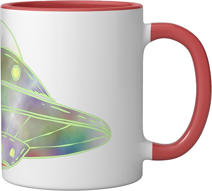 UFO UAP Flying Saucer Alien Spaceship Ceramic Mug, Red/White