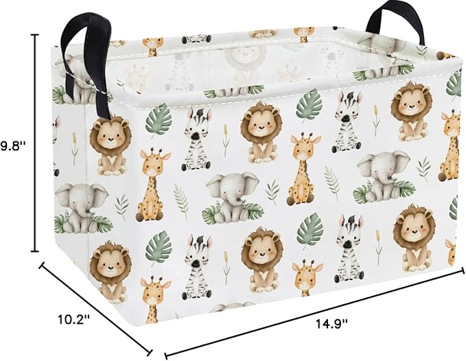 Essme Rectangular Animal Baskets,Kids Storage Box,Cute Basket for Kids with Handles for Room Decor, Book Bins,Shelf Basket.(Leaf Animals)
