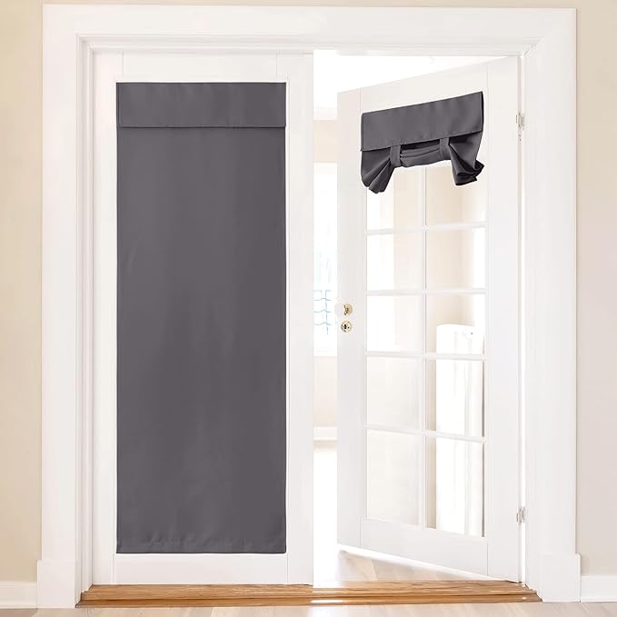 NICETOWN Lockdown Shades, Blackout Door Window Covering for Classroom, Room Darkening Thermal Insulated French Door Curtain for Doorway, Tie Up Shade for Kitchen, 1 Piece, 36W x 80L, Grey