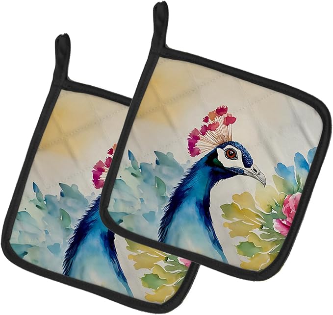 Caroline's Treasures Peacock Pair of Pot Holders Kitchen Heat Resistant Pot Holders Sets Oven Hot Pads for Cooking Baking BBQ, 7 1/2 x 7 1/2