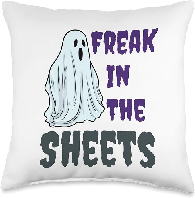 Freak in the Sheets Costume Freak in The Sheets Cute Halloween Ghost Throw Pillow, 16x16, Multicolor