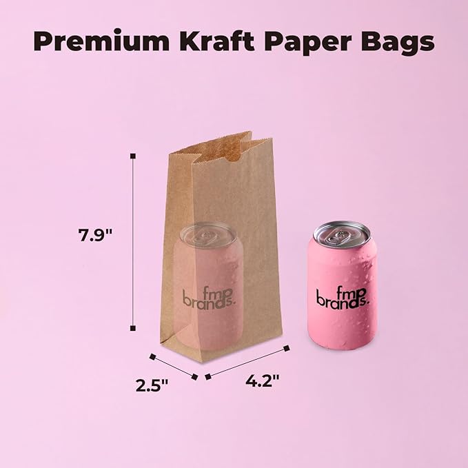 Fit Meal Prep 200 Pack 2 lb Brown Paper Lunch Bags, 7.88 x 4.13 x 2.5" Premium Kraft Paper Bags Bulk for Small Business, Recyclable Snack Sacks, Durable Small Grocery Bag for Food Storage