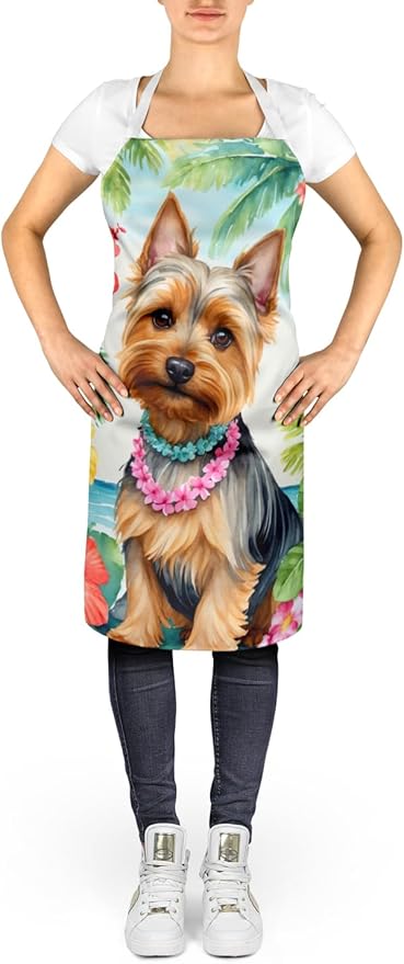 Caroline's Treasures Silky Terrier Luau Apron Cooking Kitchen Server Baking Crafts Gardening for Adult Women Men, Unisex, Large, Multicolor