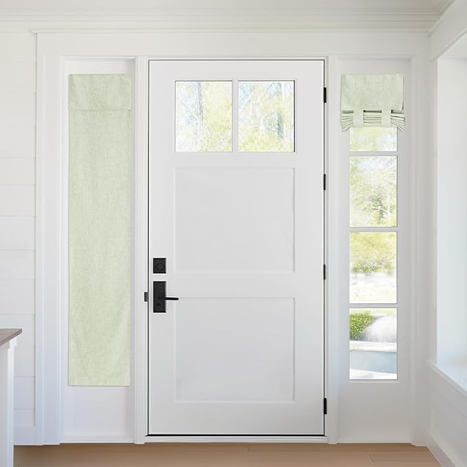 RYB HOME 100% Blackout Curtains for Sightlight Window, Linen Textured Blend Privacy Front Door Curtain Blinds for French Door Kitchen Living Room Doorway, W 12 x L 69 inch, Light Sage, 1 Panel