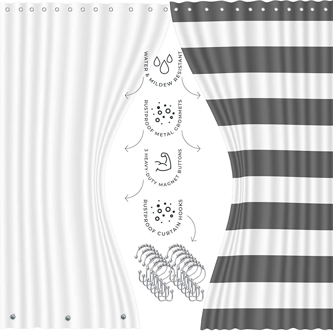 Clara Clark Bathroom Accessories Set - 23PC Shower Curtain Set with Bathroom Trash Can, Grey Bathroom Set, Bathroom Sets with Shower Curtain and Grey Rugs