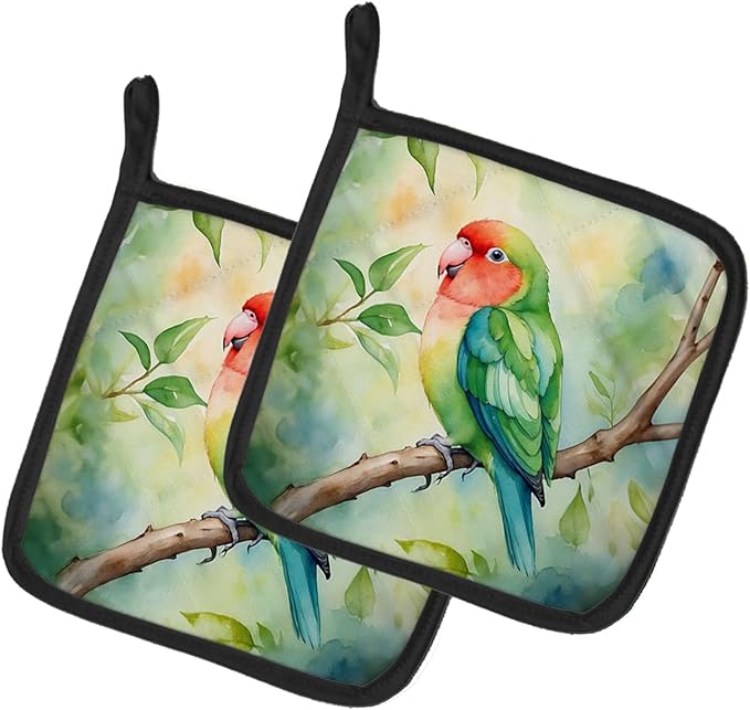 Caroline's Treasures Peachfaced Lovebird Pair of Pot Holders Kitchen Heat Resistant Pot Holders Sets Oven Hot Pads for Cooking Baking BBQ, 7 1/2 x 7 1/2