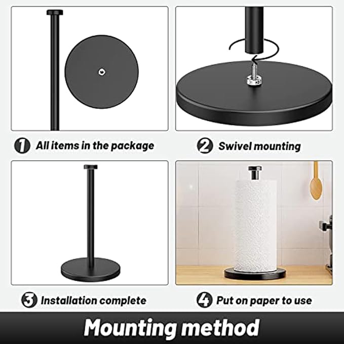 Paper Towel Stand | Standing Kitchen Bathroom Paper Holder - Stainless Steel Countertop Holder, Vertical Towel Dispenser for Bathroom Kitchen