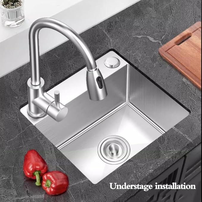 Single Bowl Household Silver Square Stainless Steel Small Sink Kitchen Bar Single Bowl Sink Embedded Vegetable Sink Balcony Hand Washing Pool (Silver 48 * 42 * 22cm)