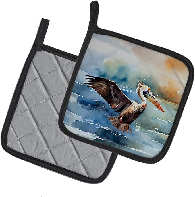 Caroline's Treasures Pelican Pair of Pot Holders Kitchen Heat Resistant Pot Holders Sets Oven Hot Pads for Cooking Baking BBQ, 7 1/2 x 7 1/2