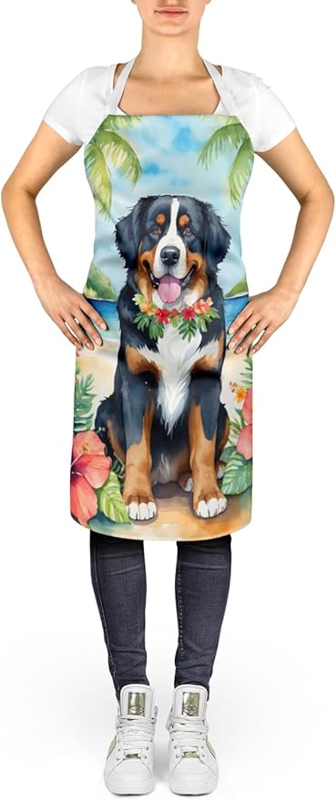 Caroline's Treasures Bernese Mountain Dog Luau Apron Cooking Kitchen Server Baking Crafts Gardening for Adult Women Men, Unisex, Large, Multicolor