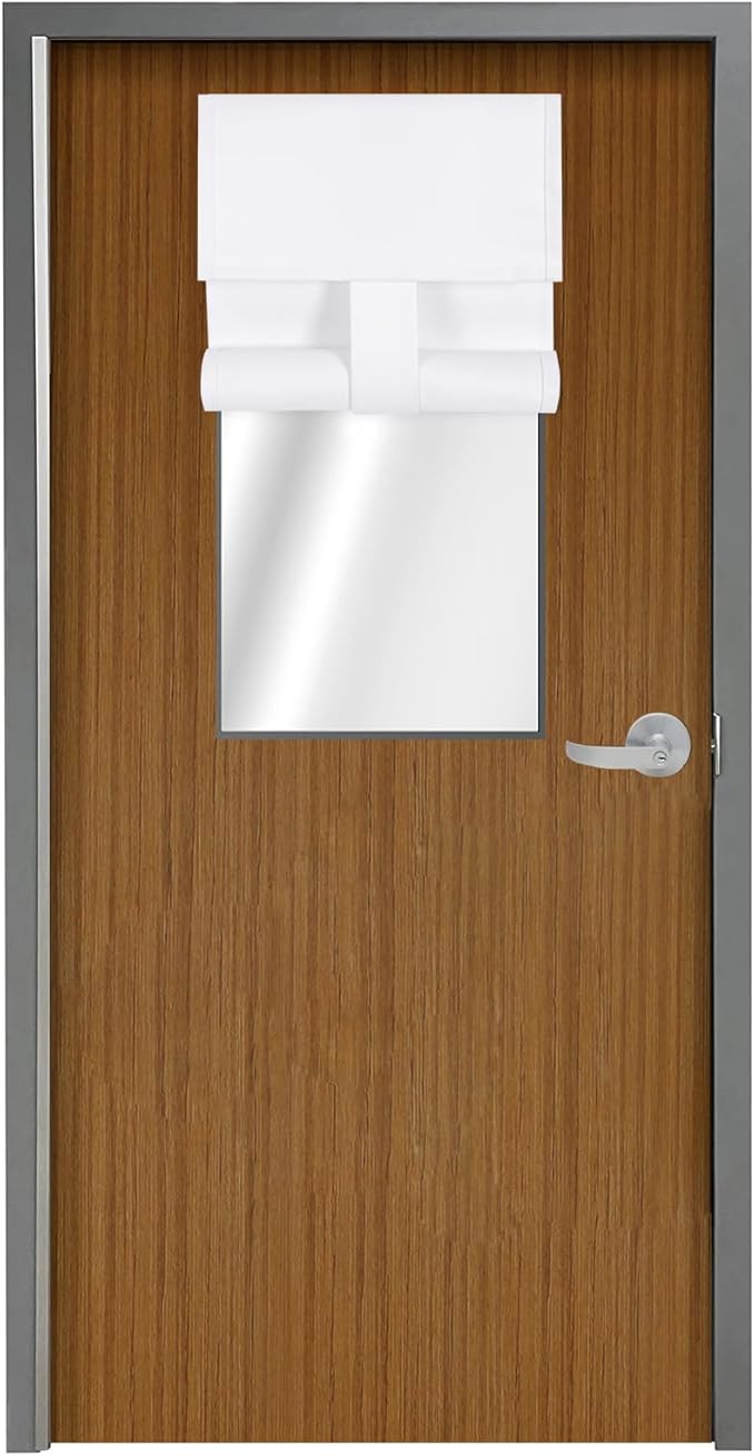 WdFour Blackout Classroom Door Curtain -Bleach White Room Darkening Window Shade for Front Door & Sidelights, 8W x 36L Inches Tie-Up Panel, Light Blocking Cover for Glass Doors
