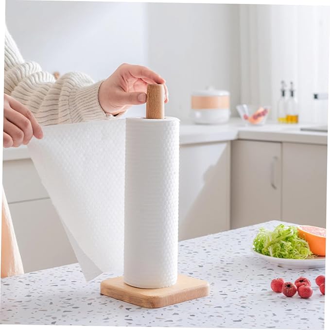 Standing Paper Towel Holder Vertical Wooden Roll Paper Holder for Kitchen Base Suitable for Home and Commercial Use