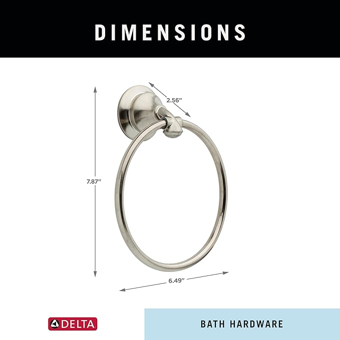 Delta Linden (1-Pack) Hand Towel Holder Brilliance Stainless Steel Towel Racks for Bathroom Wall Round Towel Ring Holder for Bath Towel Hanger for Kitchen, Bathroom Accessories 79446-SS