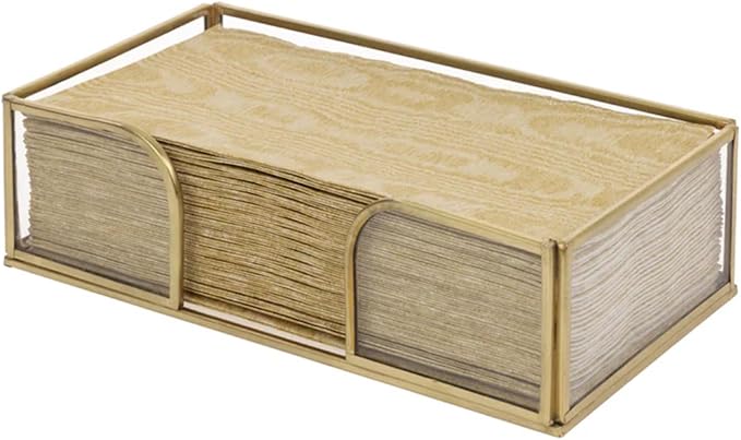 Boston International Paper Napkin Holder Caddy Dispenser for Kitchen Dining Buffet & Bar Countertops, 9" x 5.25" (Fits Guest Towel Size), Gold Edge Glass