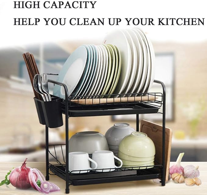 Double-Layer Kitchen Dish Storage Drain Rack Kitchen Supplies Storage Rack Storage Basket Free Perforated Dish Rack for Bathroom Kitchen Office Library