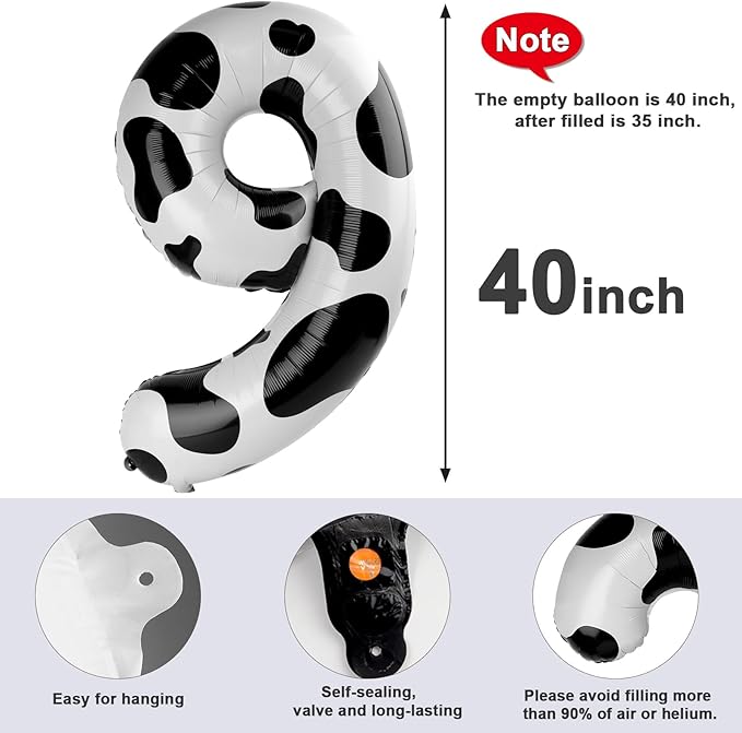 40 Inch White Black Numbers 9 Balloon, Balloons Decorations for 9 19 90 Birthday Party, Engagement, Wedding, Graduations, Photo Shoot Supplies